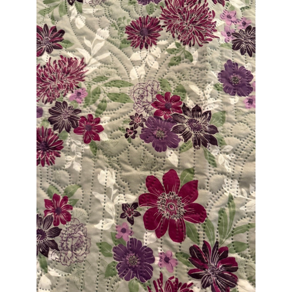 Floral Quilt Bedspread Set 3 Pc Full Queen Purple Green Quilted Coverlet w Shams - Picture 2 of 8